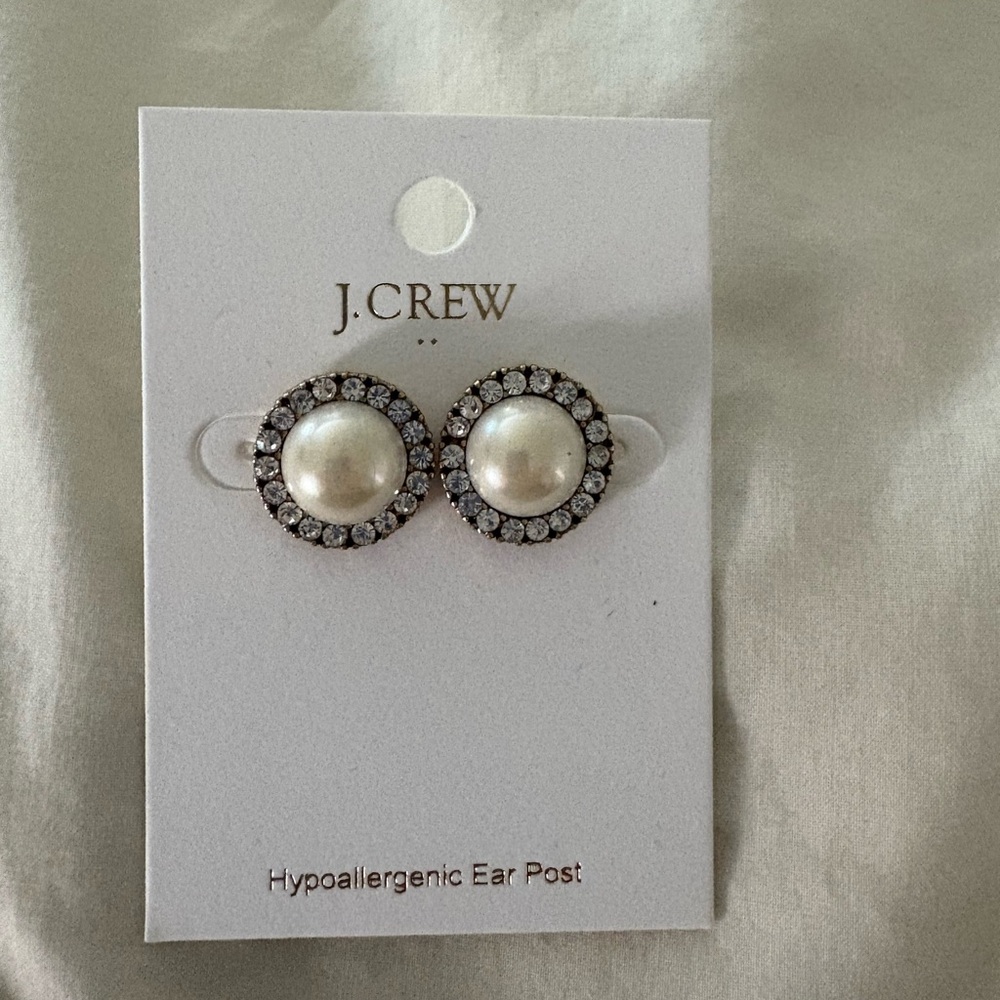 J. Crew Pearl and Crystal Halo Earrings